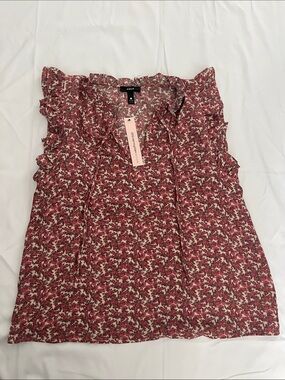 Aqua Rose-Print Ruffle Cap-Sleeve Blouse